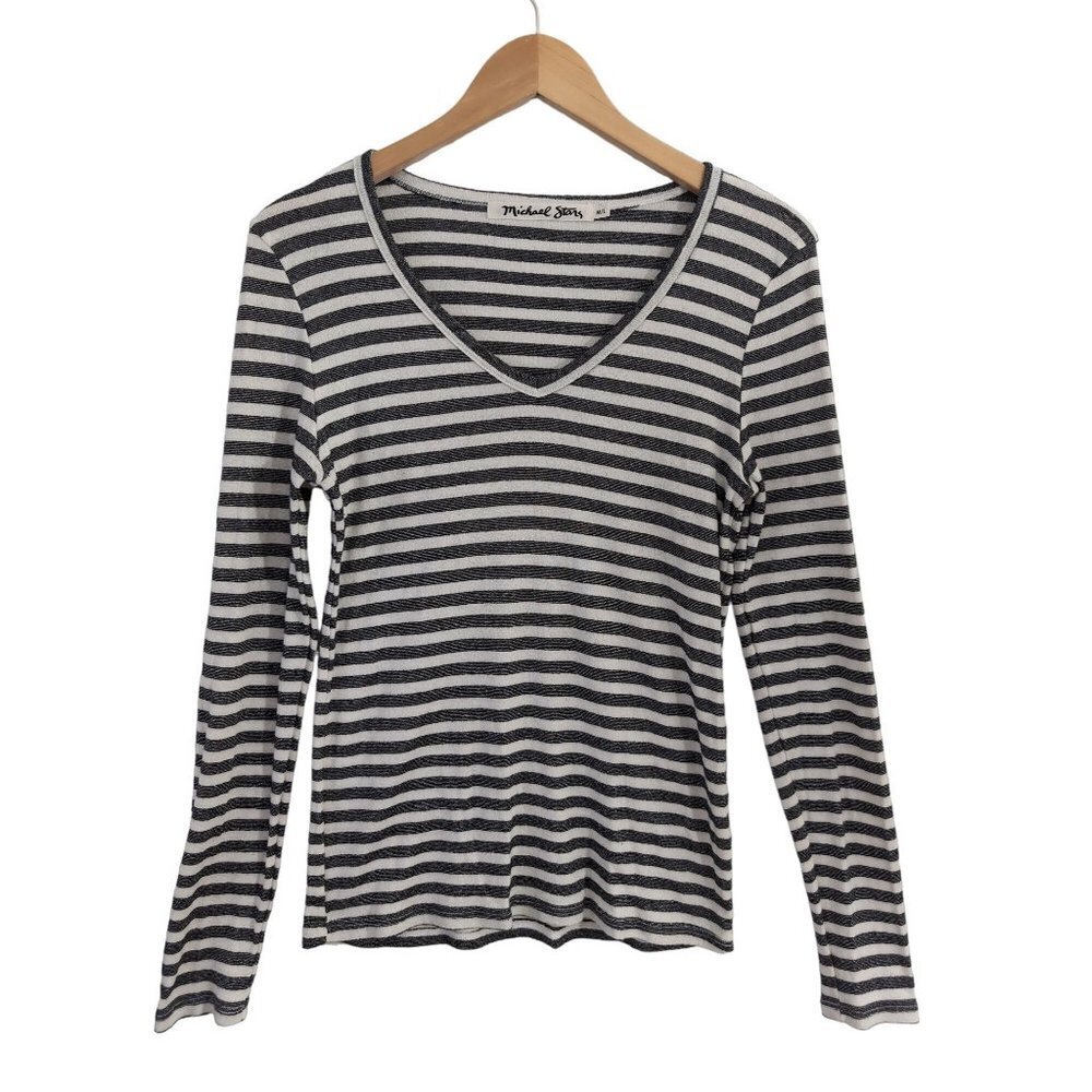 Michael‎ Stars Anthropologie Top Womens M/L Black White Shimmer Long Sleeve